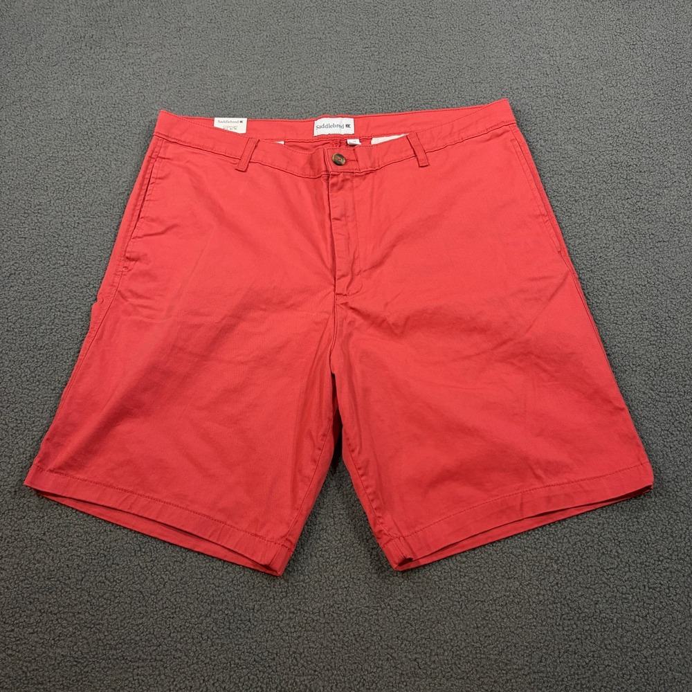 Saddlebred Shorts Mens 38 Red Coral Comfort Flex Flat Front Chino Stretch 9in